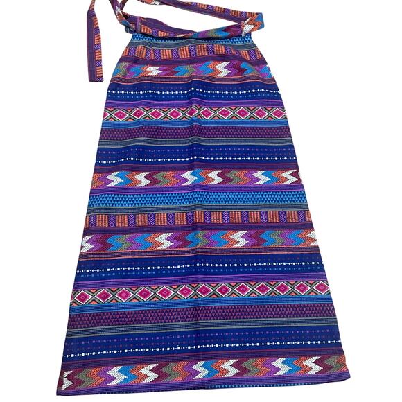 Prestige of Boston Vintage Size 10 Maxi 70s Striped Southwestern Hostess Skirt - Picture 6 of 6